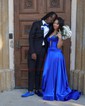 A-line Strapless Satin Cut Out Prom Dresses With Ruched