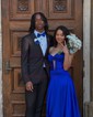 A-line Strapless Satin Cut Out Prom Dresses With Ruched