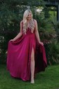 A-line Cowl Neck Satin Prom Dresses With Ruched
