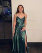 A-line Cowl Neck Satin Prom Dresses With Ruched