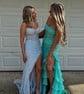 Mermaid Strapless Chiffon Tiered Prom Dresses With Appliques
