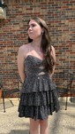Sparkly A-line Strapless Tiered Beaded Homecoming Dresses