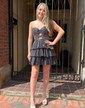Sparkly A-line Strapless Tiered Beaded Homecoming Dresses