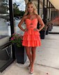 Sparkly A-line Strapless Tiered Beaded Homecoming Dresses