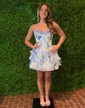 Corset Strapless A-line Chiffon Tiered Floral Homecoming Dresses