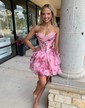 Corset A-line Sweetheart Chiffon Tiered Floral Homecoming Dresses