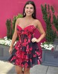 Corset Strapless Floral Print Chiffon Tiered Homecoming Dresses