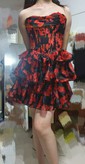 Corset Strapless Floral Print Chiffon Tiered Homecoming Dresses