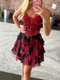 Corset Strapless Floral Print Chiffon Tiered Homecoming Dresses