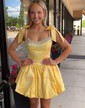 Cute Scoop Neck Satin Beaded Skater Homecoming Dresses