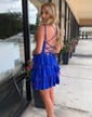 Sparkly A-line V-neck Satin Tiered Beaded Homecoming Dresses