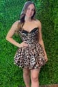 Corset Strapless Skater Satin Cheetah Print Homecoming Dresses