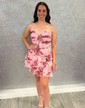 Pink Red Floral Strapless A-line Tiered Ruffle Homecoming Dresses