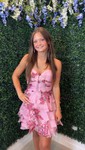 Pink Red Floral Strapless A-line Tiered Ruffle Homecoming Dresses
