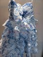 White Blue Floral Strapless A-line Ruffle Tiered Homecoming Dresses