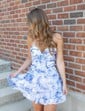White Blue Floral Strapless A-line Ruffle Tiered Homecoming Dresses