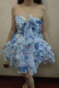 White Blue Floral Strapless A-line Ruffle Tiered Homecoming Dresses