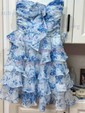 White Blue Floral Strapless A-line Ruffle Tiered Homecoming Dresses