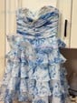 White Blue Floral Strapless A-line Ruffle Tiered Homecoming Dresses