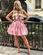 Pink Red Floral Corset Princess Sweetheart Ruched Homecoming Dresses