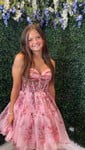 Pink Red Floral Corset Princess Sweetheart Ruched Homecoming Dresses
