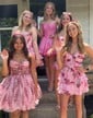 Pink Red Floral Corset Princess Sweetheart Ruched Homecoming Dresses