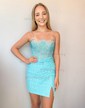 Sparkly Tight Square Neck Beaded Homecoming Dresses