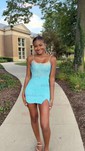 Sparkly Tight Square Neck Beaded Homecoming Dresses