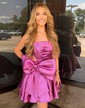 Modest Strapless Taffeta Skater Ruched Homecoming Dresses With Bow
