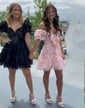 A-line Sweetheart Tulle Short Sleeves Homecoming Dresses