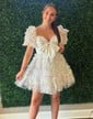 A-line Sweetheart Tulle Short Sleeves Homecoming Dresses