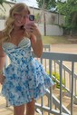 Corset A-line Strapless Floral Print Tiered Homecoming Dresses