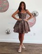 Simple Square Neck Satin Cheetah Print Skater Homecoming Dresses