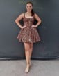 Simple Square Neck Satin Cheetah Print Skater Homecoming Dresses