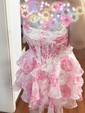 A-line Strapless Tiered Floral Print Homecoming Dresses