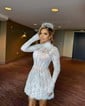 Corset White Fitted Lace High Neck Homecoming Dresses