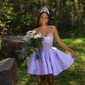 Puffy Corset Skater Satin Sweetheart Ruched Homecoming Dresses