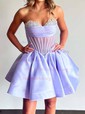Puffy Corset Skater Satin Sweetheart Ruched Homecoming Dresses