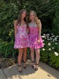 Blue Floral Print Corset A-line Strapless Tiered Ruffle Homecoming Dresses