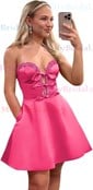 Cute A-line Strapless Satin Beaded Homecoming Dresses
