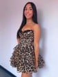 A-line Strapless Ruffle Tiered Cheetah Print Homecoming Dresses