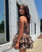 A-line Strapless Ruffle Tiered Cheetah Print Homecoming Dresses