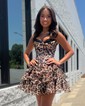 A-line Strapless Ruffle Tiered Cheetah Print Homecoming Dresses