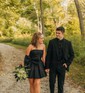 Unique Black Skater Satin Bow Homecoming Dresses