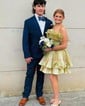 Unique Skater Chiffon Ruffle Ruched Homecoming Dresses