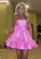 Unique Bubblegum Skater Satin Ruufle Homecoming Dresses