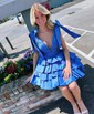 Puffy Black Skater Taffeta Tiered Homecoming Dresses