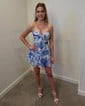 White Blue Floral A-line Strapless Ruffle Tiered Homecoming Dresses