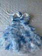 White Blue Floral A-line Strapless Ruffle Tiered Homecoming Dresses