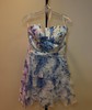 White Blue Floral Straight A-line Ruffle Tiered Homecoming Dresses